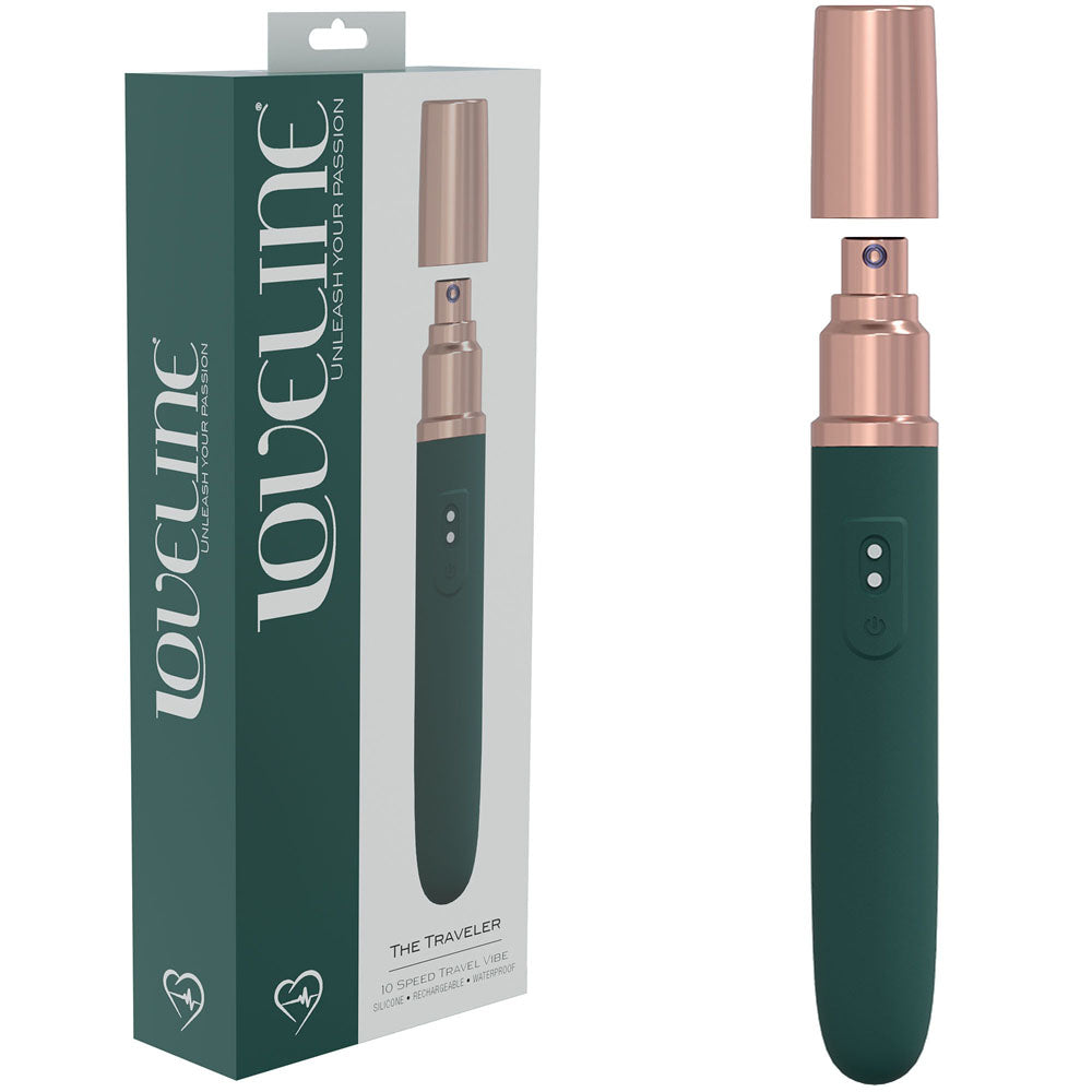 LOVELINE The Traveler - Green - Green 17.6 cm USB Rechargeable Vibrator with Lube Applicator - Just for you desires