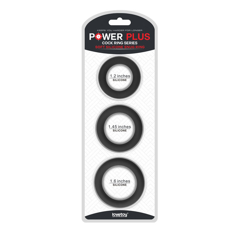 Power Plus Soft Silicone Snug Ring - Black Cock Rings - Set of 3 Sizes - Just for you desires