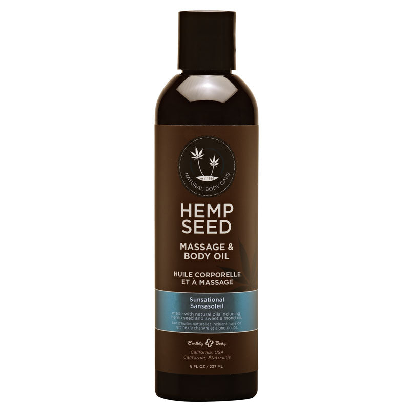 Hemp Seed Massage & Body Oil - Sunsational (Italian Bergamot, Juniper Berries & White Wood) Scented - 237 ml Bottle - Just for you desires