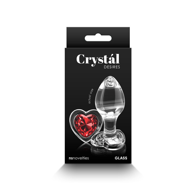 Crystal Desires - Red Heart - Medium - Clear Glass 8.4 cm Butt Plug with Red Heart Gem Base - Just for you desires