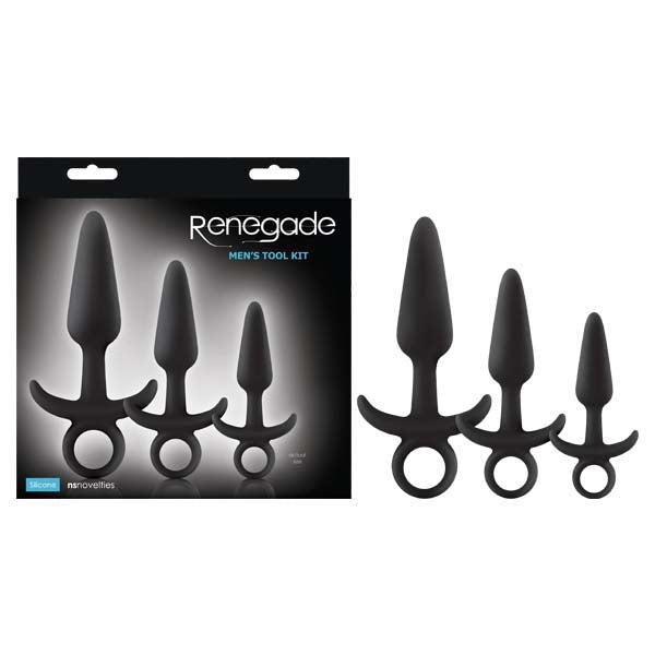 Renegade Men's Tool Kit - Black Butt Plugs with Ring Pulls - Set of 3 Sizes - Just for you desires