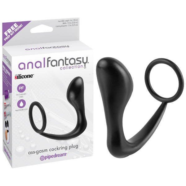 Anal Fantasy Collection Ass-gasm Cock Ring Plug - Black 10 cm (4'') Prostate Massager with Cock Ring - Just for you desires