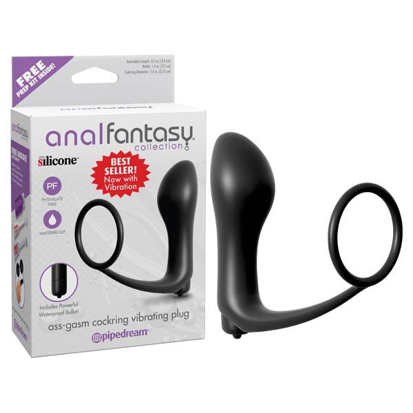 Anal Fantasy Collection Ass-gasm Cockring Plug - Black Vibrating Butt Plug with Cock Ring - Just for you desires