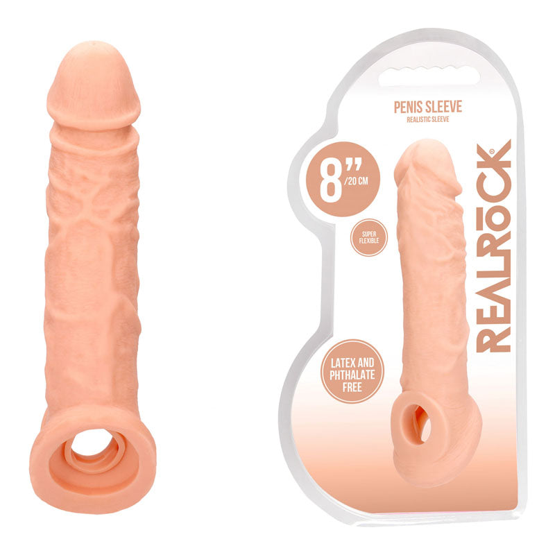REALROCK 8'' Realistic Penis Extender with Rings - Flesh 20.3 cm Penis Extension Sleeve - Just for you desires