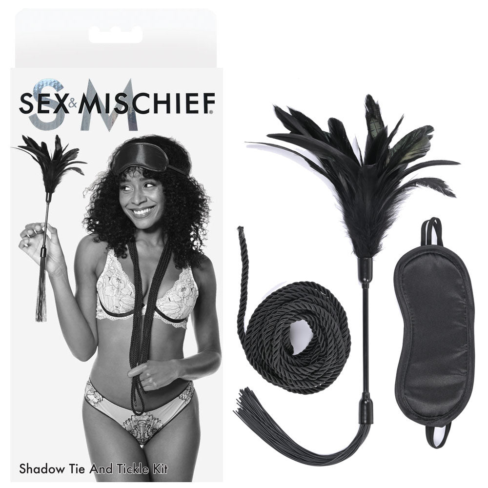 Sex & Mischief Shadow Tie and Tickle Kit - Black Beginners Bondage Kit - Just for you desires