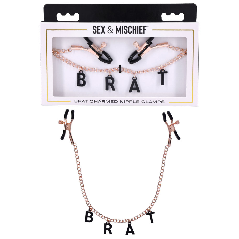 Sex & Mischief Brat Charmed Nipple Clamps - Rose Gold Nipple Clamps with 45 cm Chain - Just for you desires