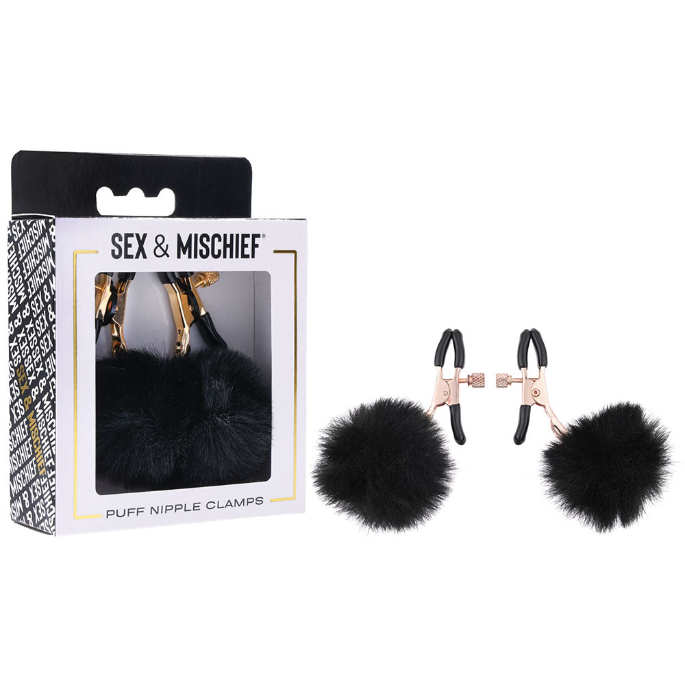 Sex & Mischief Puff Nipple Clamps - Black/Gold Nipple Clamps - Set of 2 - Just for you desires