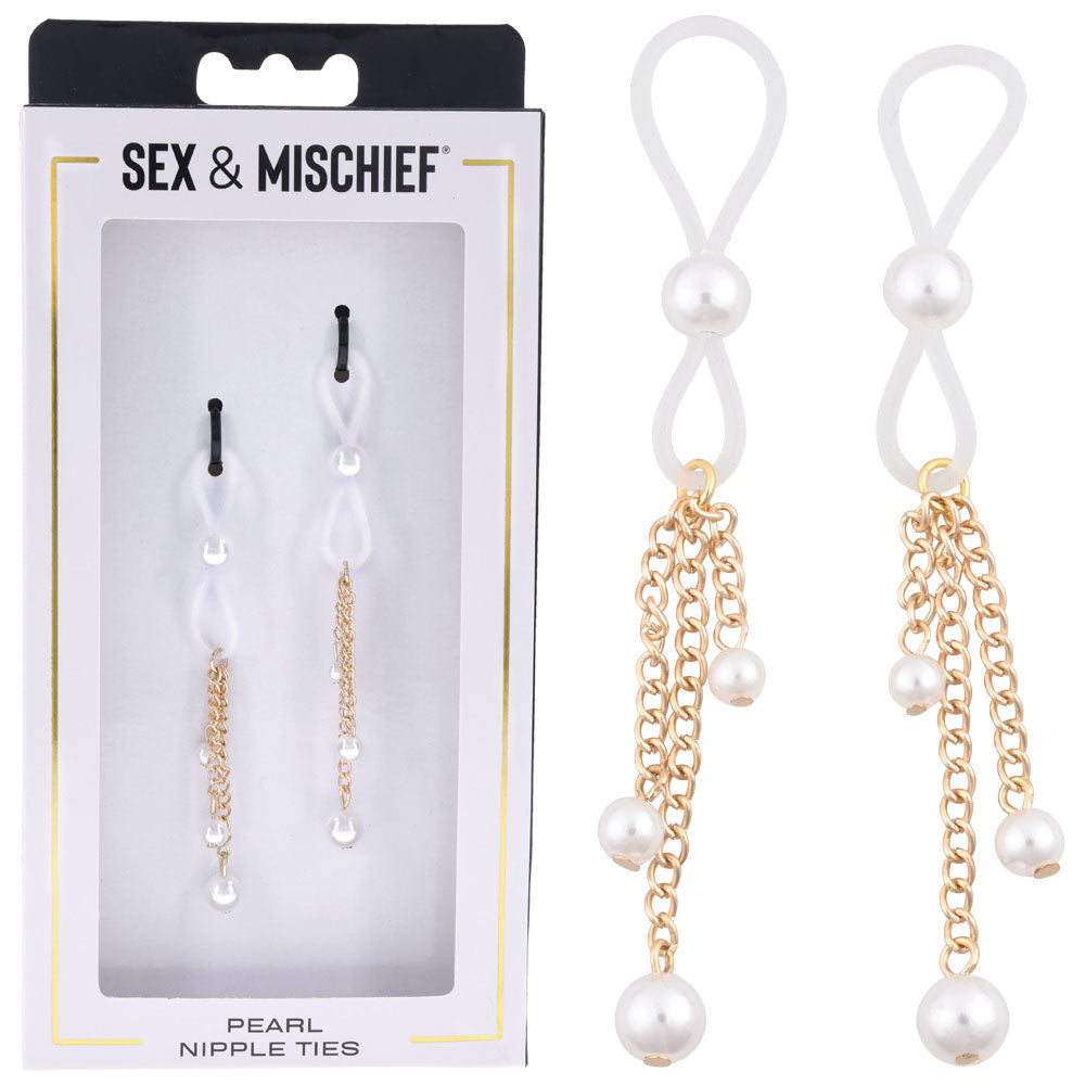 Sex & Mischief Pearl Nipple Ties - Gold/Pearl Nipple Restraints - Set of 2 - Just for you desires