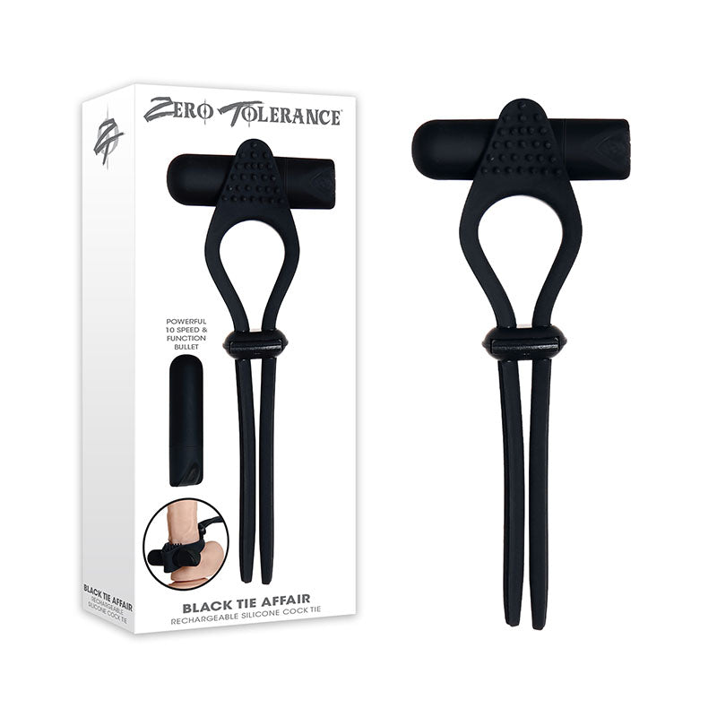 Zero Tolerance Black Tie Affair - Black USB Rechargeable Vibrating Lasoo Cock Ring - Just for you desires