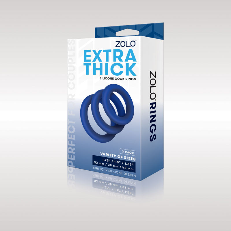 Zolo Extra Thick Silicone Cock Rings 3-Pack - Blue Thick Cock Rings - Set of 3 Sizes - Just for you desires