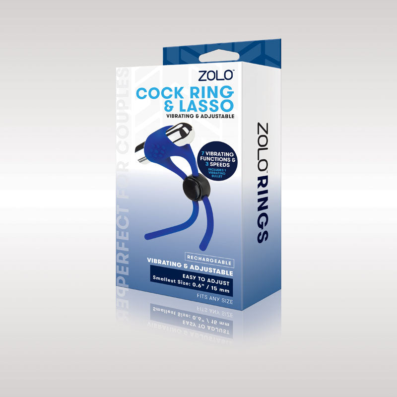 Zolo Rechargeable Cock Ring & Lasso - Blue USB Rechargeable Adjustable Cock Ring - Just for you desires
