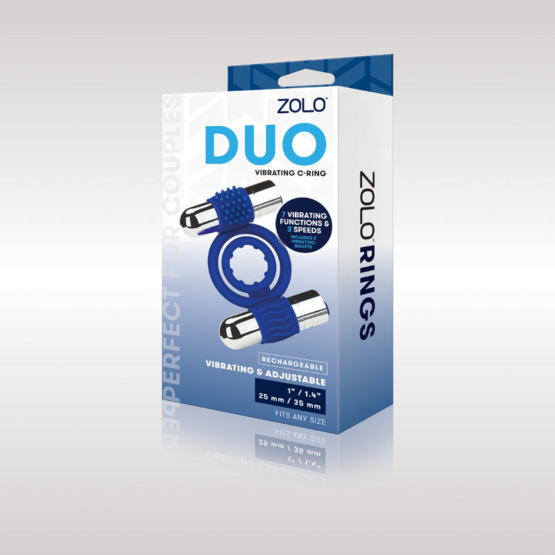 Zolo Rechargeable Duo Vibrating C-Ring - Blue USB Rechargeable Dual Vibrating Cock Ring - Just for you desires