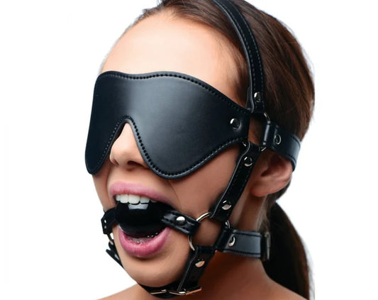 Blindfold Harness w Ball Gag Black - Just for you desires