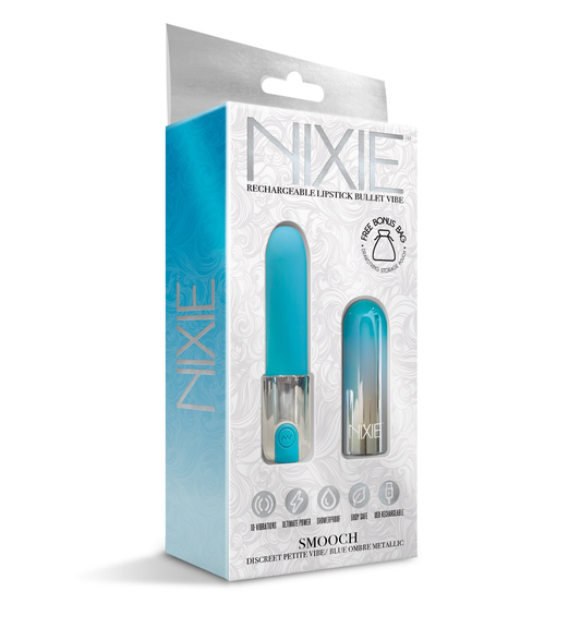 Nixie Smooch Rechargeable Lipstick Vibrator, Blue Ombre - Just for you desires