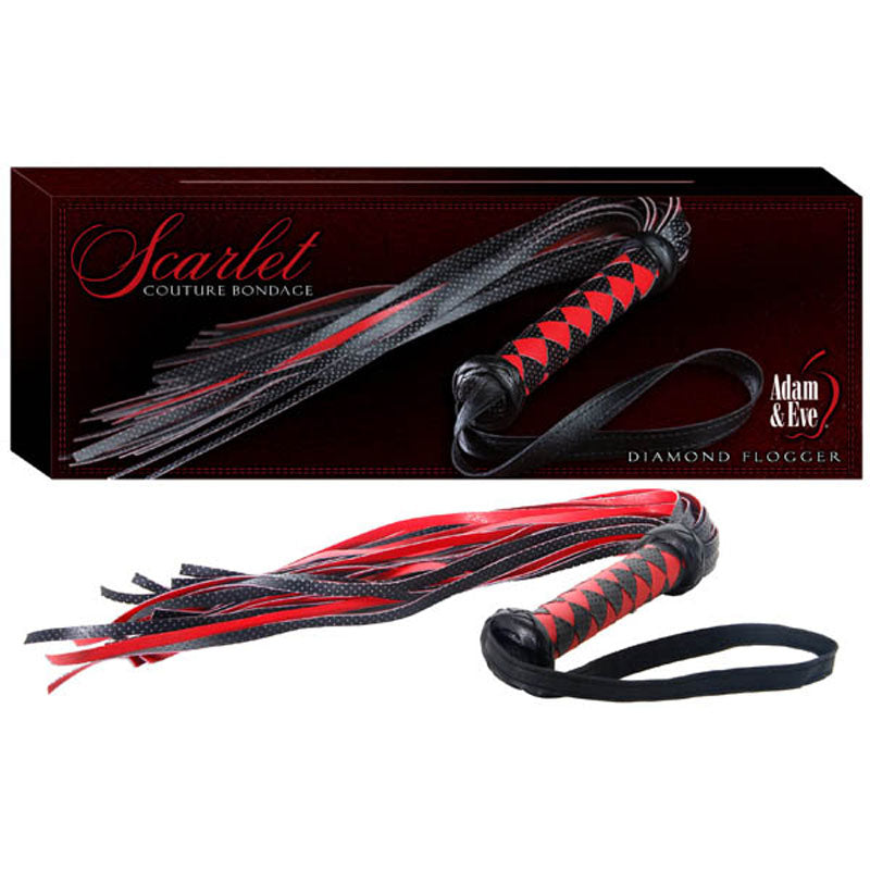 Adam & Eve Scarlet Couture Diamond Flogger - Red/Black Whip - Just for you desires
