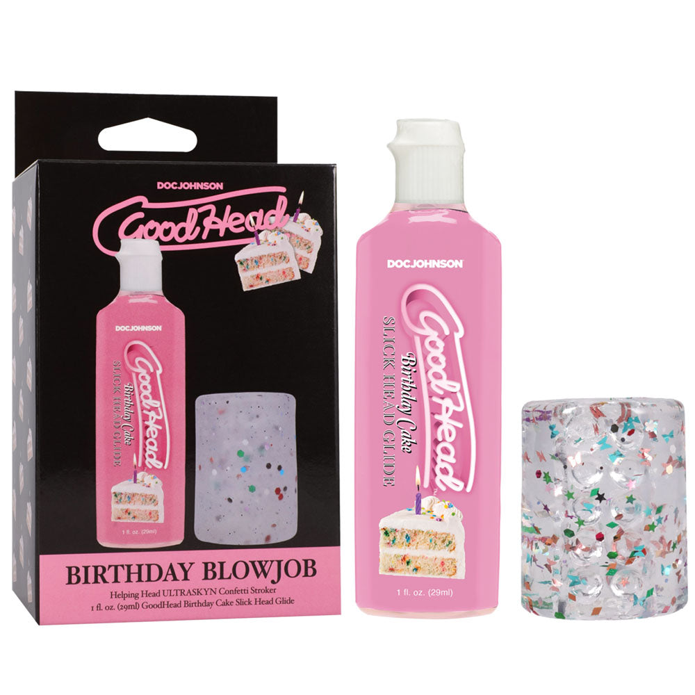 GoodHead Birthday Blowjob Kit - Birthday Cake GoodHead Glide with Helping Head Stroker - Just for you desires
