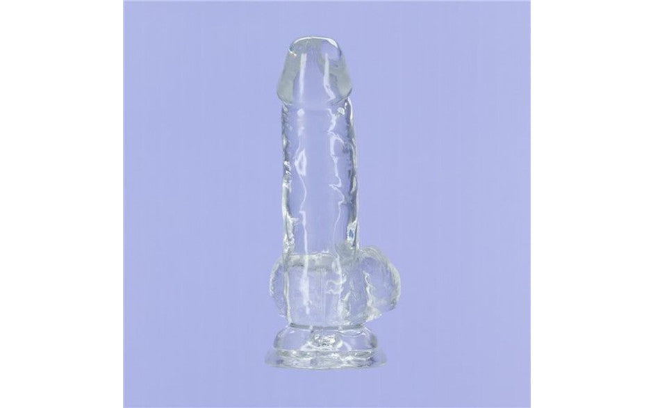 Crystal Dildo w Balls 6in Clear - Just for you desires