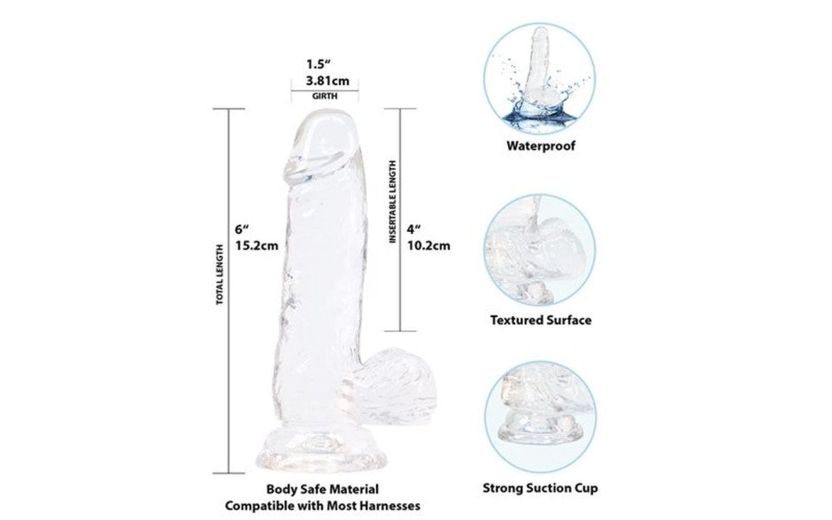 Crystal Dildo w Balls 6in Clear - Just for you desires