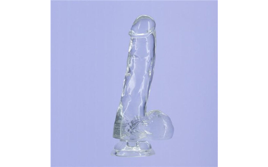 Crystal Dildo w Balls 8in Clear - Just for you desires