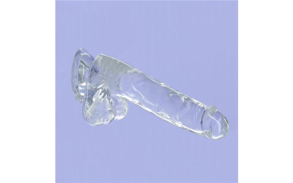 Crystal Dildo w Balls 8in Clear - Just for you desires