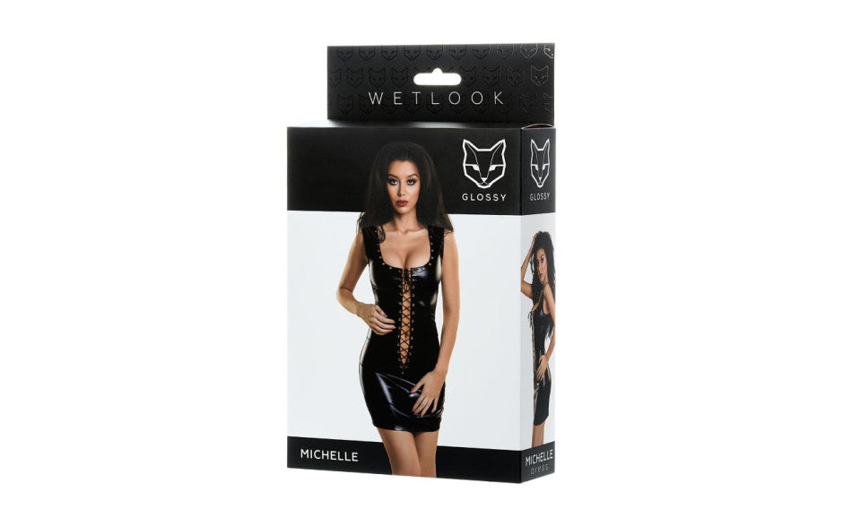 Glossy Wetlook Dress w Studs Michelle