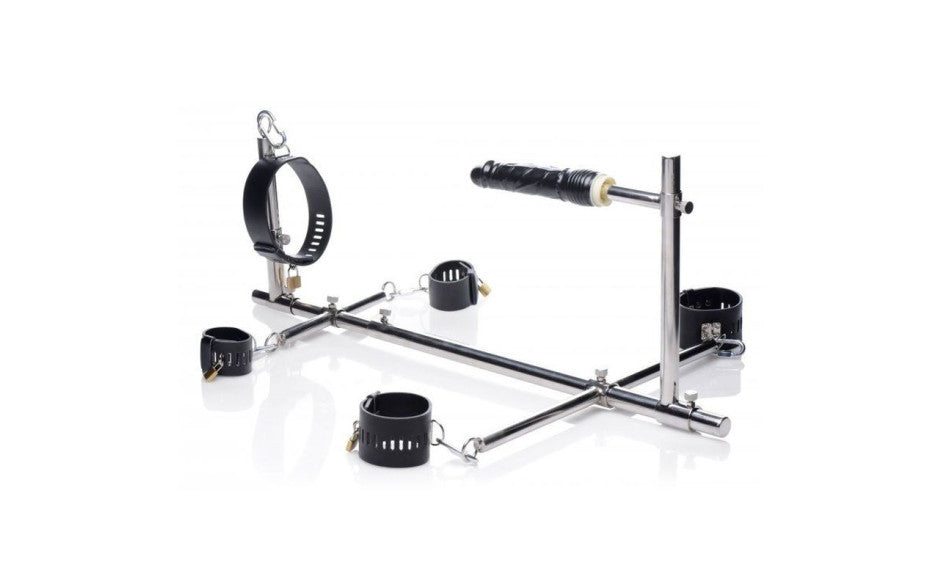Master Series Imprisoned Metal Stockade With Dildo - Just for you desires