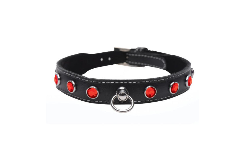 Bling Vixen Leather Choker w/ Red Rhinestones - Just for you desires