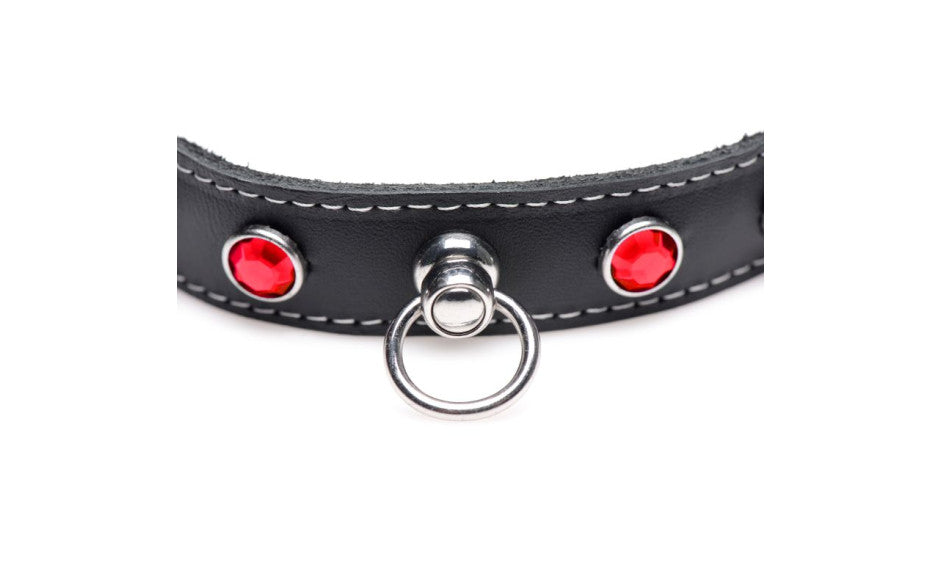 Bling Vixen Leather Choker w/ Red Rhinestones - Just for you desires