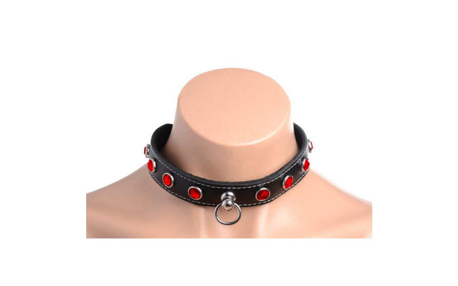 Bling Vixen Leather Choker w/ Red Rhinestones - Just for you desires