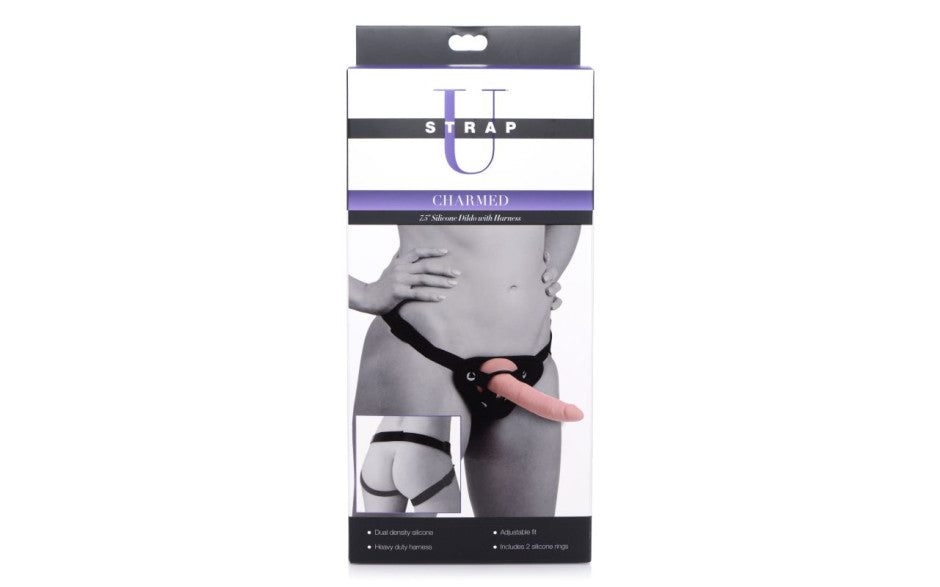 Charmed 7.5in Silicone Dildo w Harness Flesh