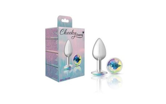 Cheeky Charms Silver Round Butt Plug w Clear Iridescent Jewel Small - Just for you desires