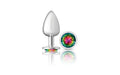 Cheeky Charms Silver Round Butt Plug w Clear Iridescent Jewel Large - Just for you desires