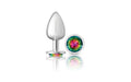 Cheeky Charms Silver Round Butt Plug w Rainbow Jewel Large - Just for you desires