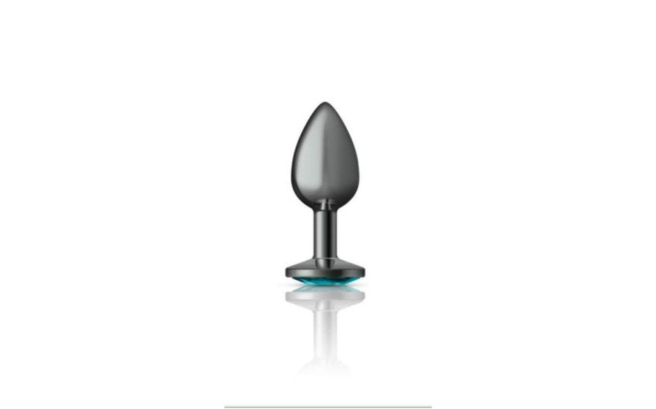 Cheeky Charms Gunmetal Round Butt Plug w Teal Jewel Small