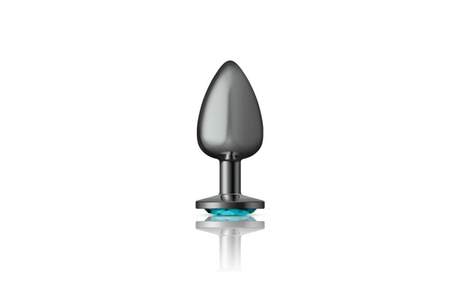 Cheeky Charms Gunmetal Round Butt Plug w Teal Jewel Large - Just for you desires
