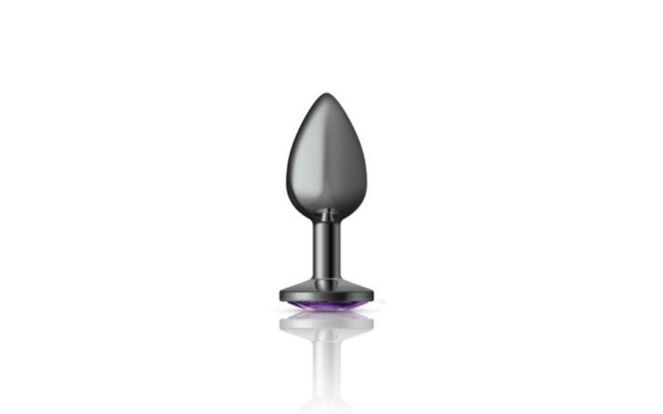 Cheeky Charms Gunmetal Round Butt Plug w Purple Jewel Small