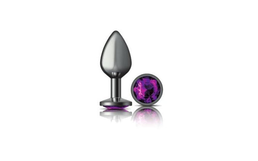 Cheeky Charms Gunmetal Round Butt Plug w Purple Jewel Medium