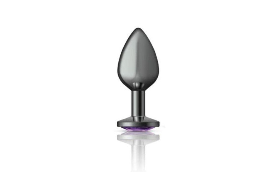 Cheeky Charms Gunmetal Round Butt Plug w Purple Jewel Medium - Just for you desires