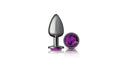 Cheeky Charms Gunmetal Round Butt Plug w Purple Jewel Large - Just for you desires
