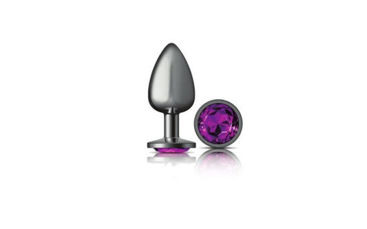 Cheeky Charms Gunmetal Round Butt Plug w Purple Jewel Large - Just for you desires