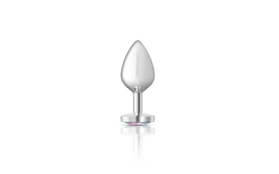 Cheeky Charms Silver Metal  Butt Plug w Heart Clear Jewel Medium - Just for you desires