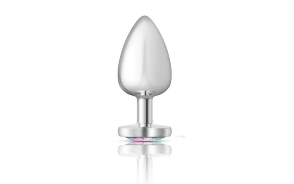 Cheeky Charms Silver Metal  Butt Plug w Heart Clear Jewel Large - Just for you desires