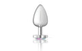 Cheeky Charms Silver Metal  Butt Plug w Heart Clear Jewel Large - Just for you desires