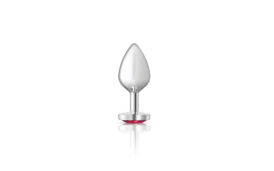 Cheeky Charms Silver Metal  Butt Plug w Heart Pink Jewel Medium - Just for you desires