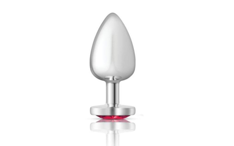 Cheeky Charms Silver Metal  Butt Plug w Heart Pink Jewel Large - Just for you desires