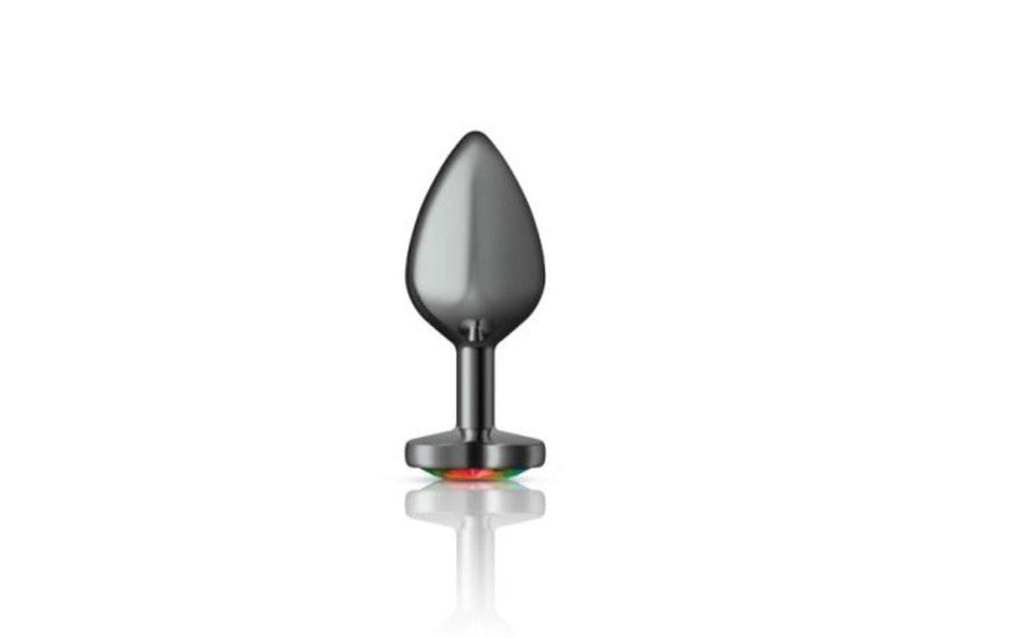 Cheeky Charms Gunmetal  Butt Plug w Heart Rainbow Jewel Medium - Just for you desires