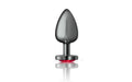 Cheeky Charms Gunmetal  Butt Plug w Heart Red Jewel Medium - Just for you desires