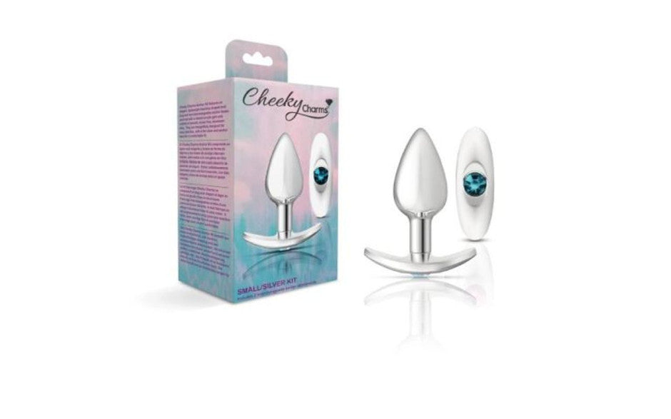 Cheeky Charms Silver Anchor Butt Plug w Clear and Teal Jewel Kit - Just for you desires