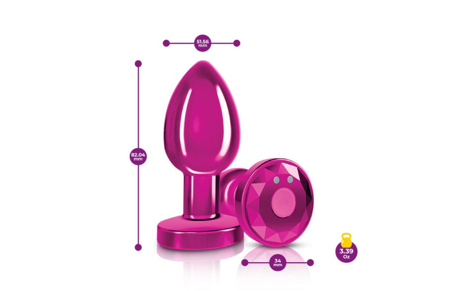 Cheeky Charms Pink Rechargeable Vibrating Metal Butt Plug w Remote Medium