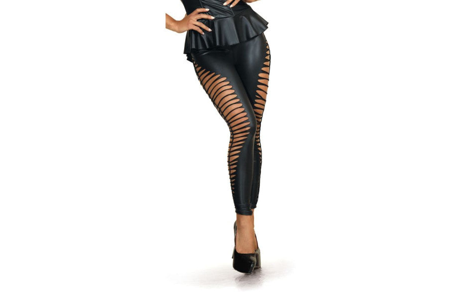 Stretch Wetlook Cut Out Leggings Black - Just for you desires